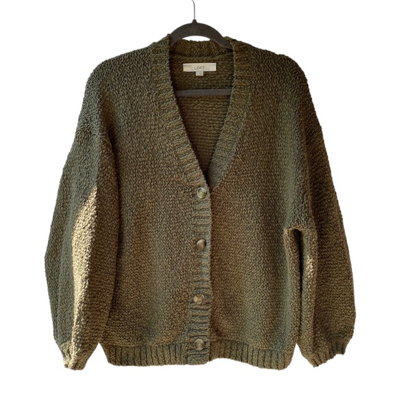 LOFT Sweaters - Loft Moss Green Balloon Sleeve Cropped Thick Knit Autumn Fall Cardigan XL Cozy